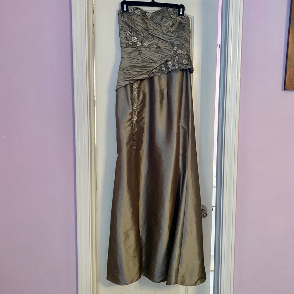 Olive Green Strapless Evening Dress with Jacket